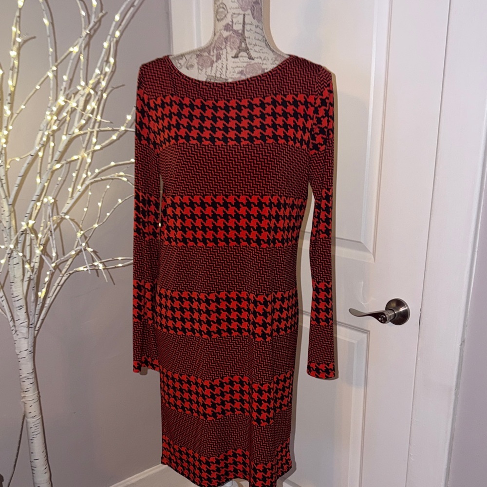 Michael Kors Red and Black Houndstooth Dress